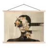Gezicht - Bloemen - Zwart - Vrouw textielposter latten blank klein -3d