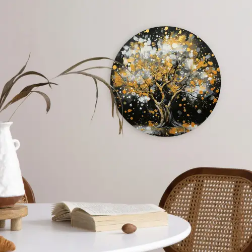 Boom - Zwart - Goud - Wit - Modern Wandcirkel kunststof plaat 5mm dik klein -sfeer4