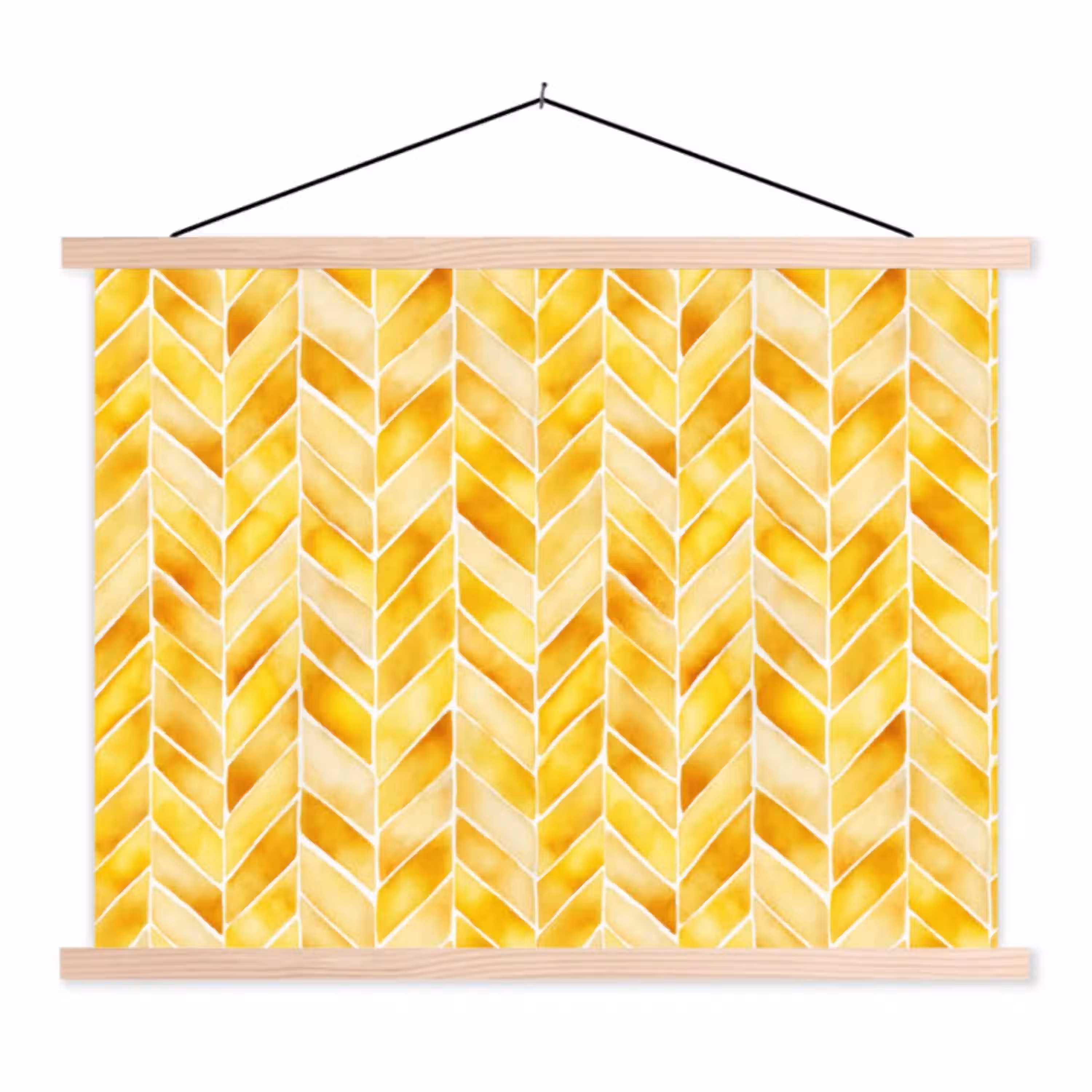 Visgraat - Aquarel - Patronen - Goudgeel textielposter latten blank klein 122 -3d