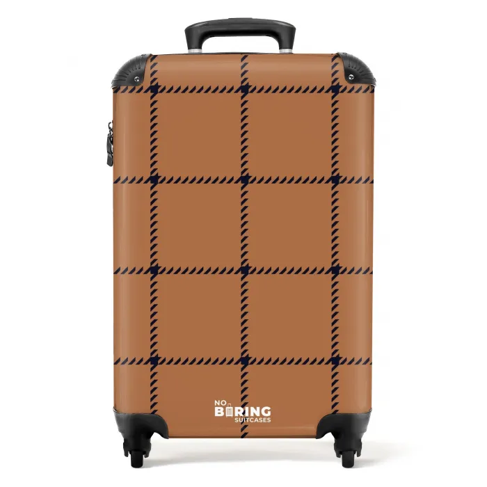 Ruitpatroon met visgraatlijnen in bruin en zwart NBS - Handbagage koffer - Kinderen Unisex middel -productfoto_recht