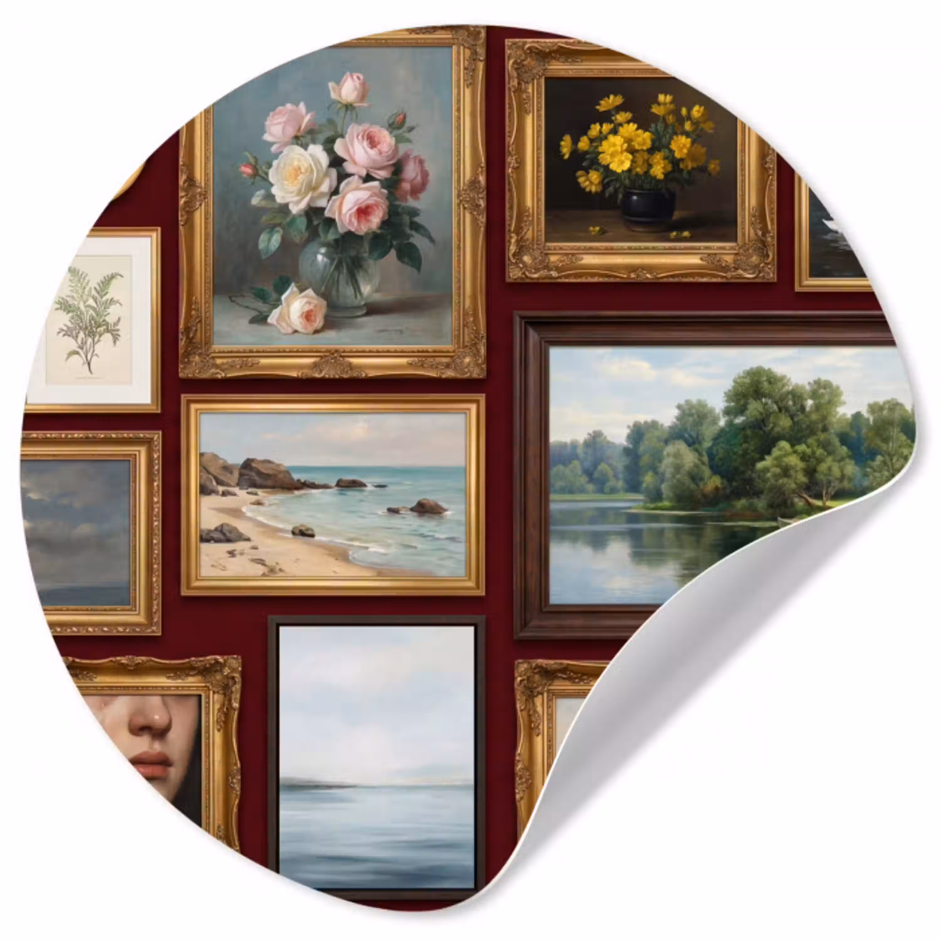 Bloemen - Vaas - Klassiek - Kunst - Rood Wandcirkel behangsticker klein -3d