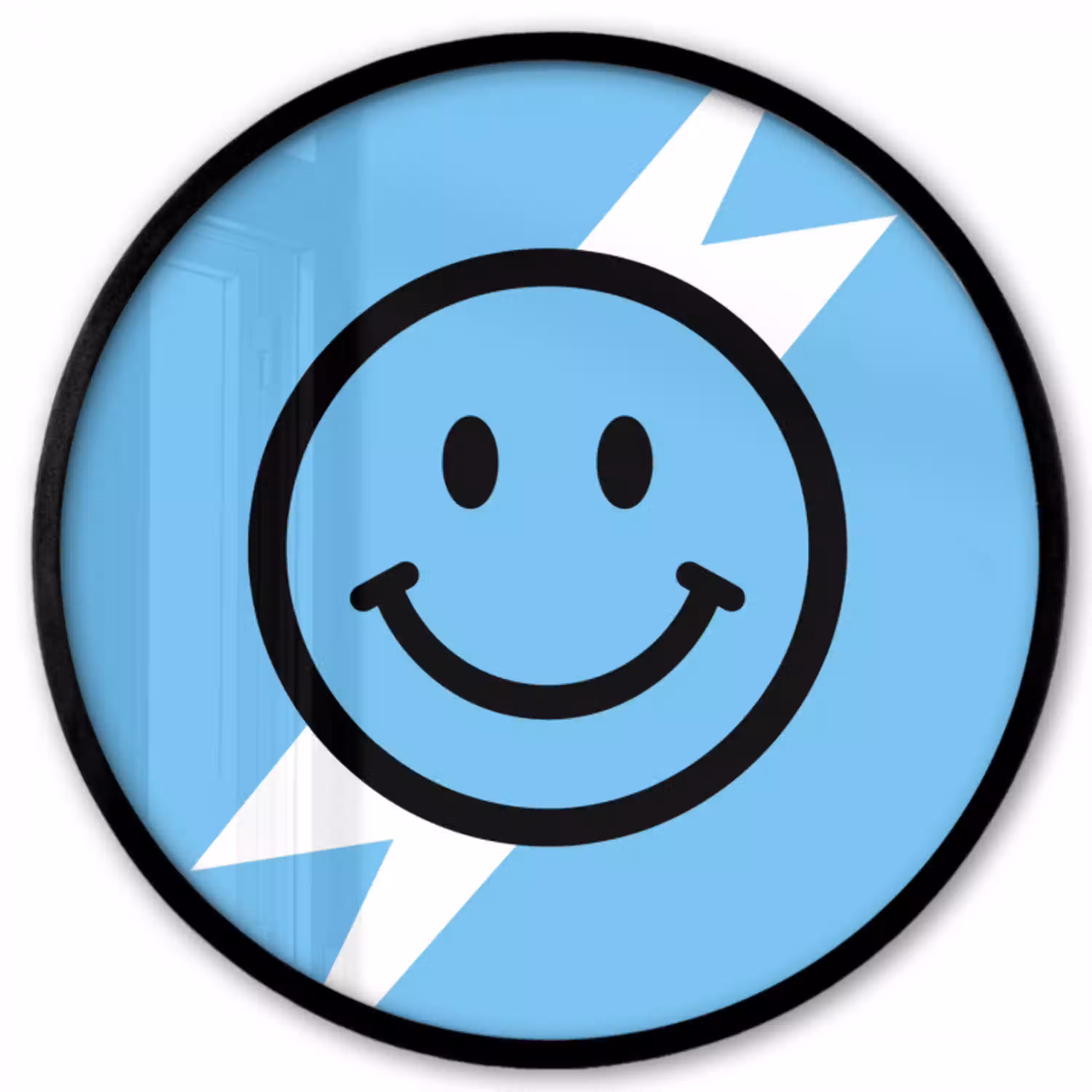 Smiley - Blauw - Bliksem Fotolijst rond zonder passe partout klein -3d