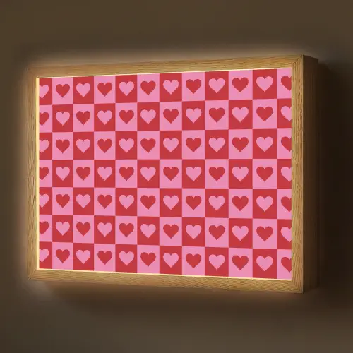 Rood - Roze - Schaakbord - Valentijn Light Box met batterij (Wandlamp) middel -z3d_website