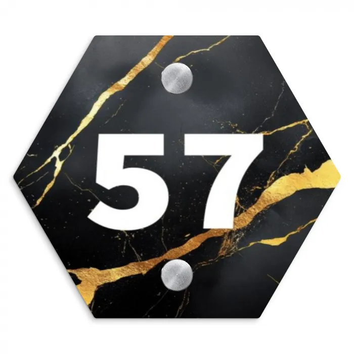 Goud zwart marmer - Modern Naambord Hexagon klein -3d