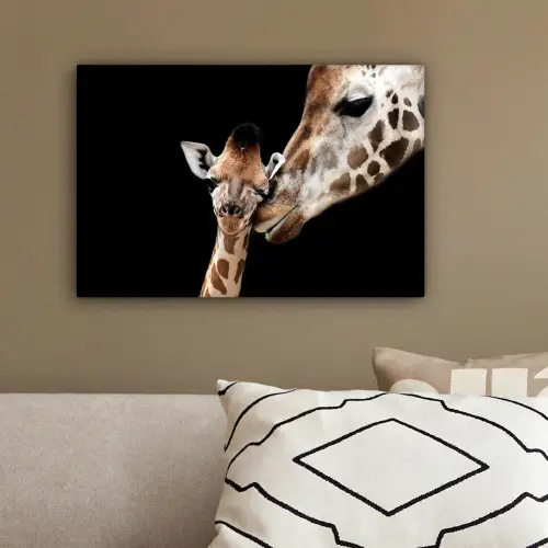 Giraffe - Dieren - Zwart - Portret - Dieren canvas 2cm klein -sfeer3