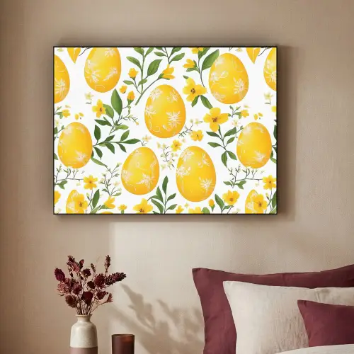 Bloemen - Paaseieren - Geel Textielframe - compleet frame klein -sfeer1