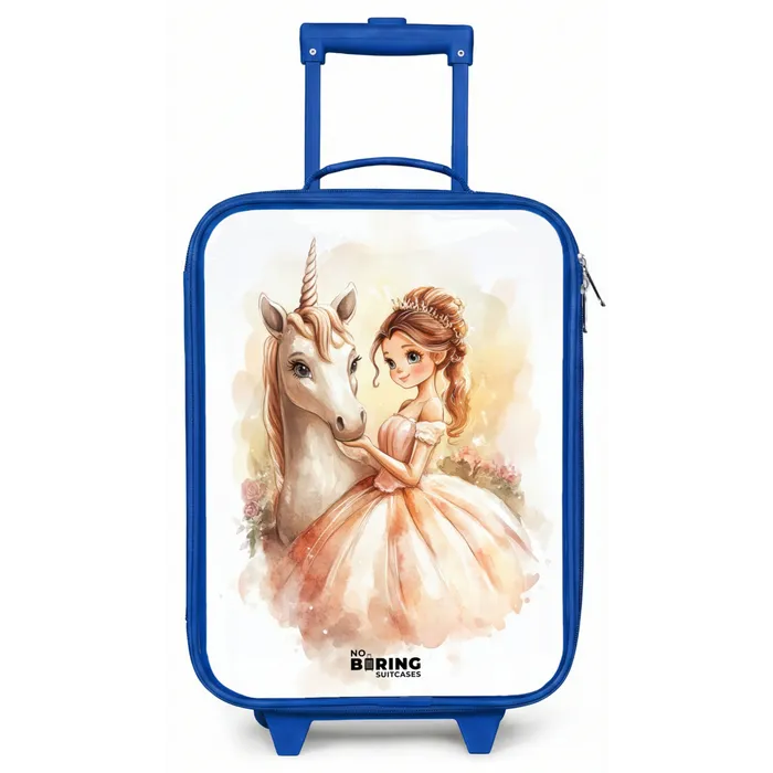 Prinses in jurk met witte eenhoorn Kinderkoffer - Blauw klein -zz3dotto