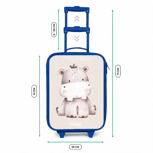 Nijlpaard op beige achtergrond illustratie Kinderkoffer - Blauw klein -productfoto_formaten