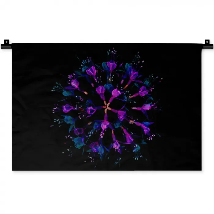 Bloem - Paars - Blauw - Macro - Zwart Wandkleed katoen klein -zz3d