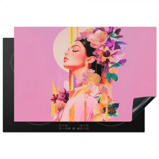 Vrouw - Bloemen - Paars - Abstract Inductie beschermer vinyl 3mm klein -3d