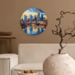 Zonsondergang Frankfurt - Stad - Skyline - Water Wandcirkel kunststof plaat 5mm dik klein -sfeer1