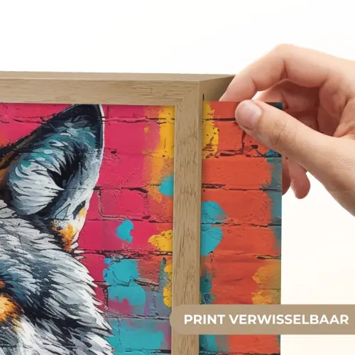 Graffiti - Wolf - Street art - Blauw Light Box met batterij (Wandlamp) middel -USP_websiteprintNL