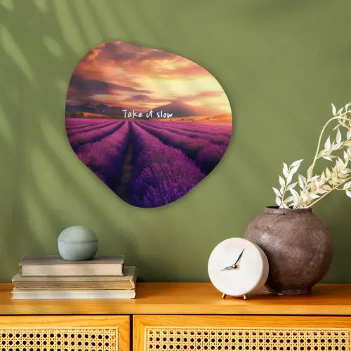 Lavendelveld - Quote - Zonsondergang Wandcirkel Organisch Forex 3mm klein -sfeer2