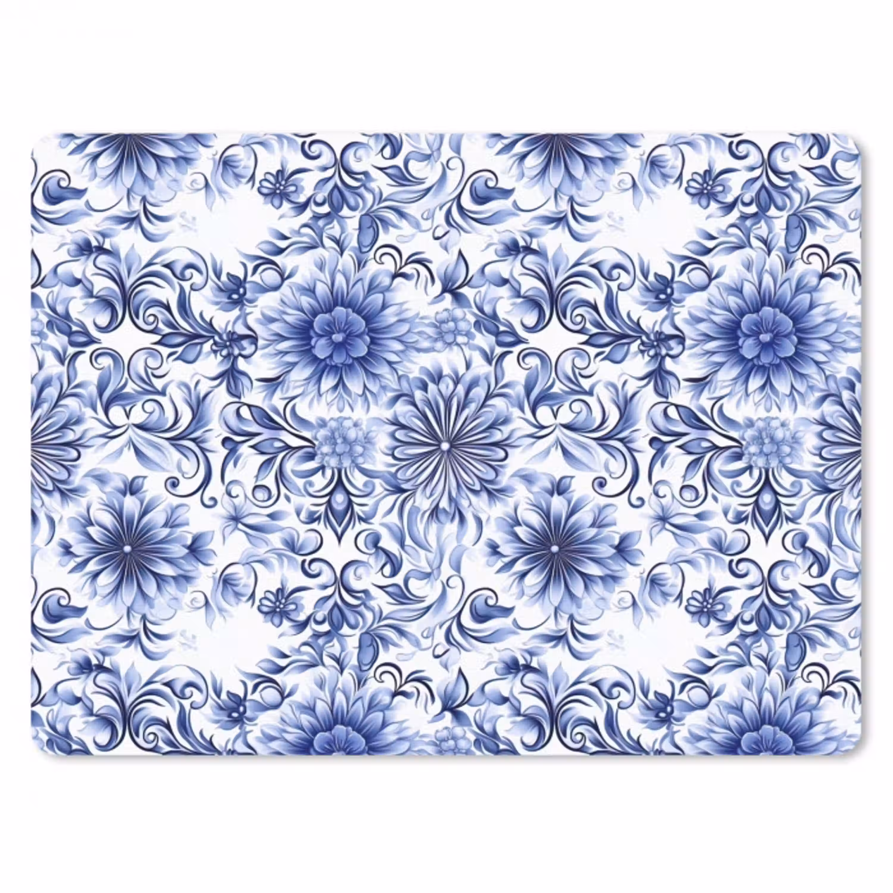 Bloemen - Blauw - Patroon - Wit muismat rubber klein 262 -3d