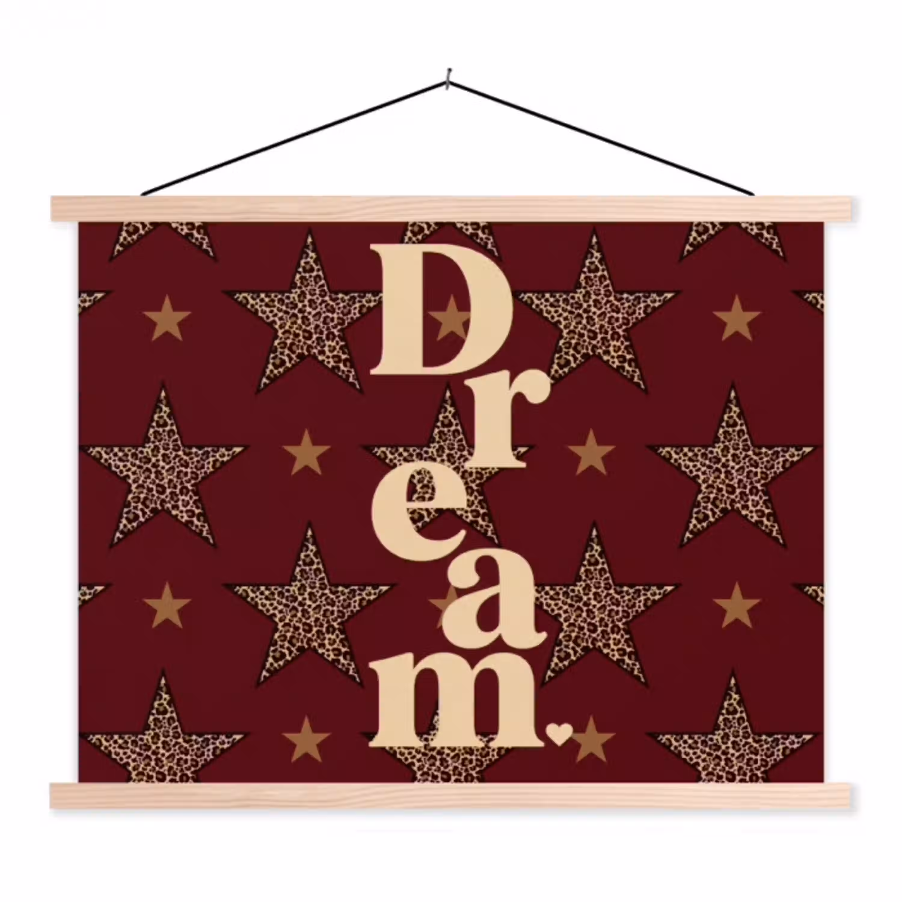 Sterren - Luipaardprint - Dream - Bordeaux textielposter latten blank klein -3d