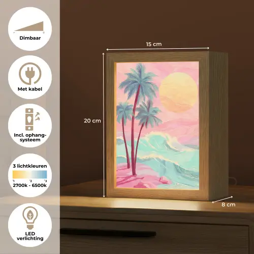 Palmbomen - Golven - Zee Light Box met kabel (Tafellamp) klein -USP_NL