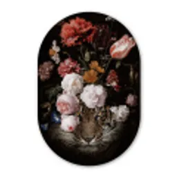 Bloemen - Jan Davidsz de Heem - Tijger - Schilderij - Stilleven - Oude meesters Wandcirkel Ovaal Forex klein -3d