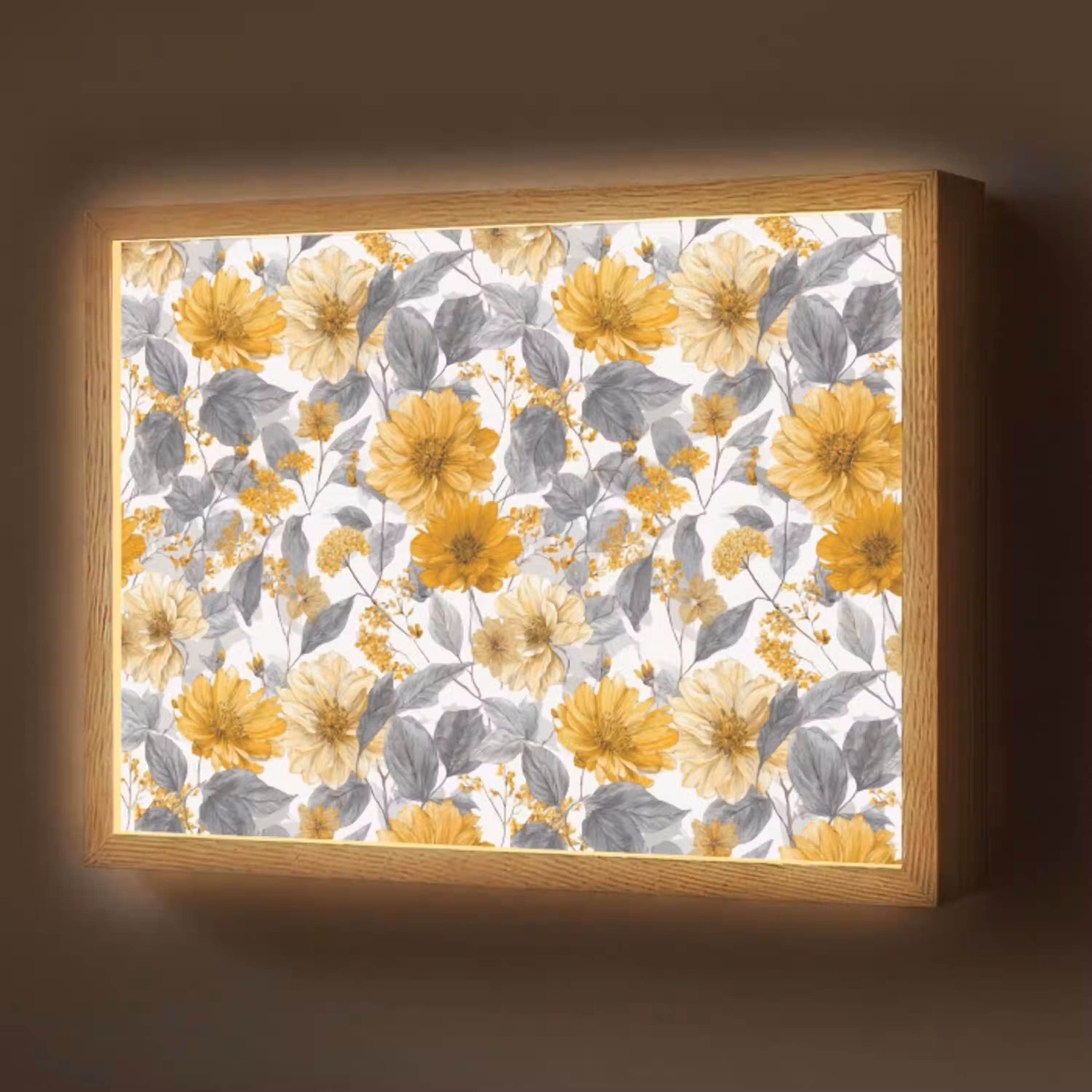 Bloemen - Botanisch - Elegant - Okergeel - Grijs Light Box met batterij (Wandlamp) middel 907 -z3d_website
