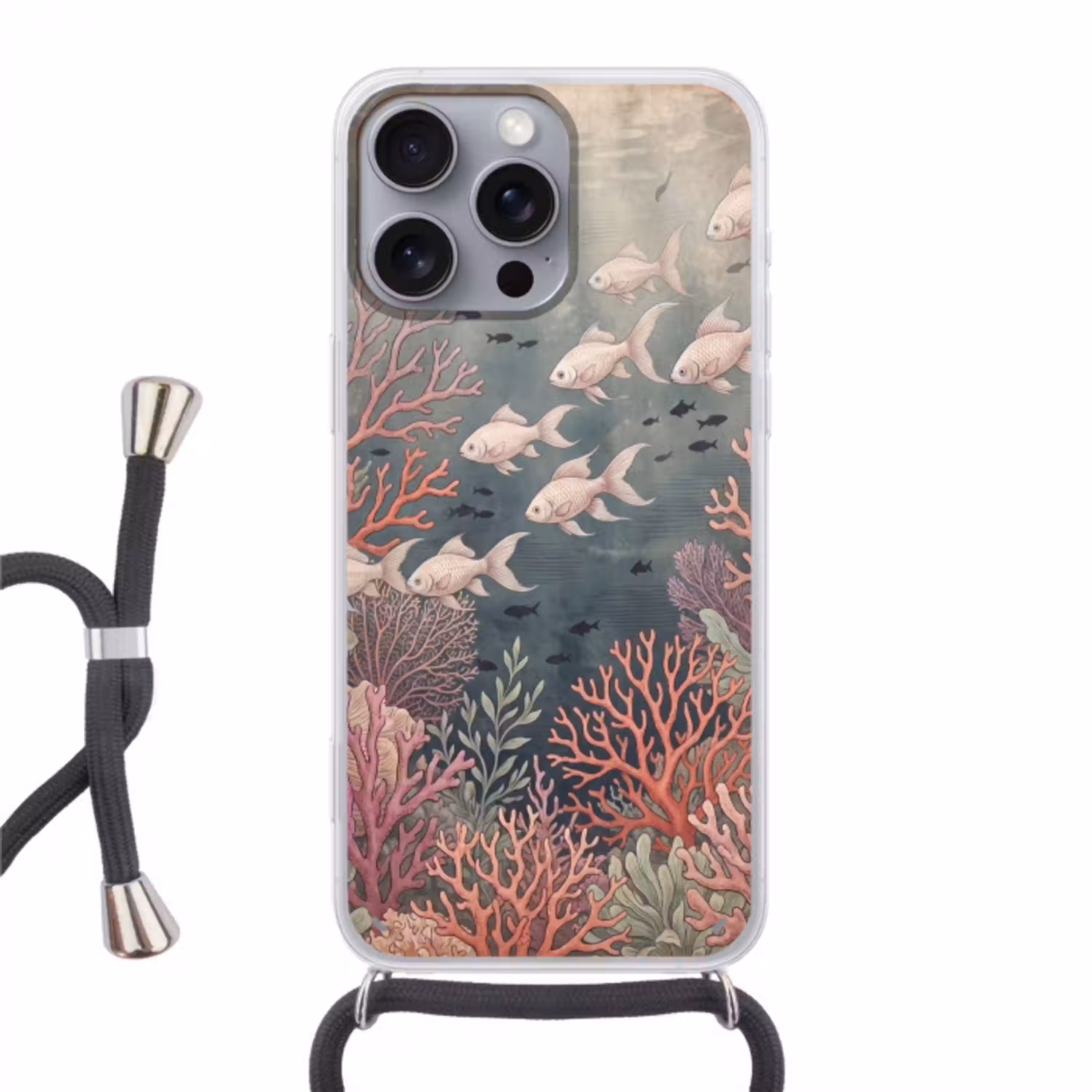 Vis - Koraal - Onderwater - Illustratie - Vintage Hoesje iPhone 16 Pro Max met koord klein -3d