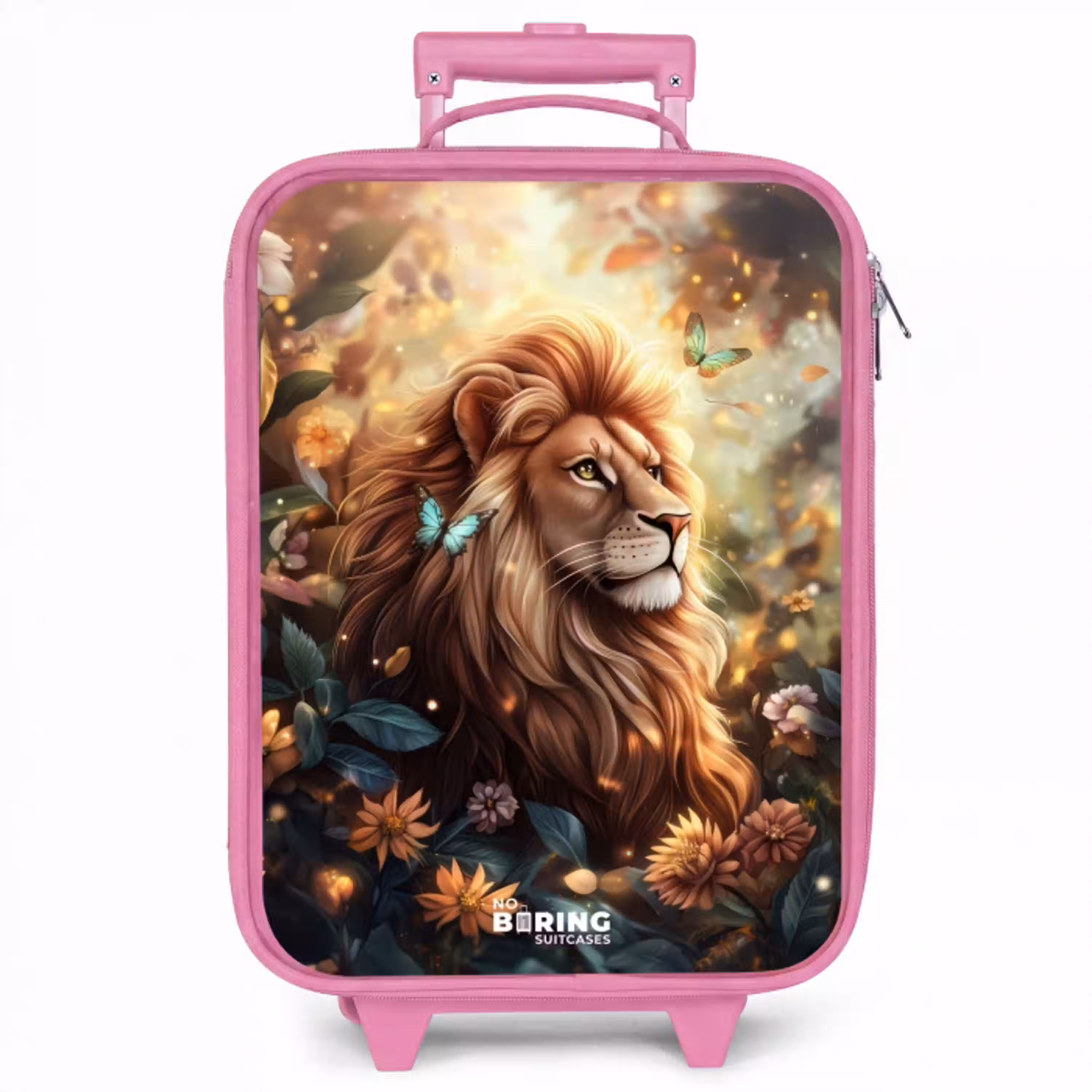Leeuw met vlinders in bloemrijke jungle Kinderkoffer - Roze klein -zzz_website3d