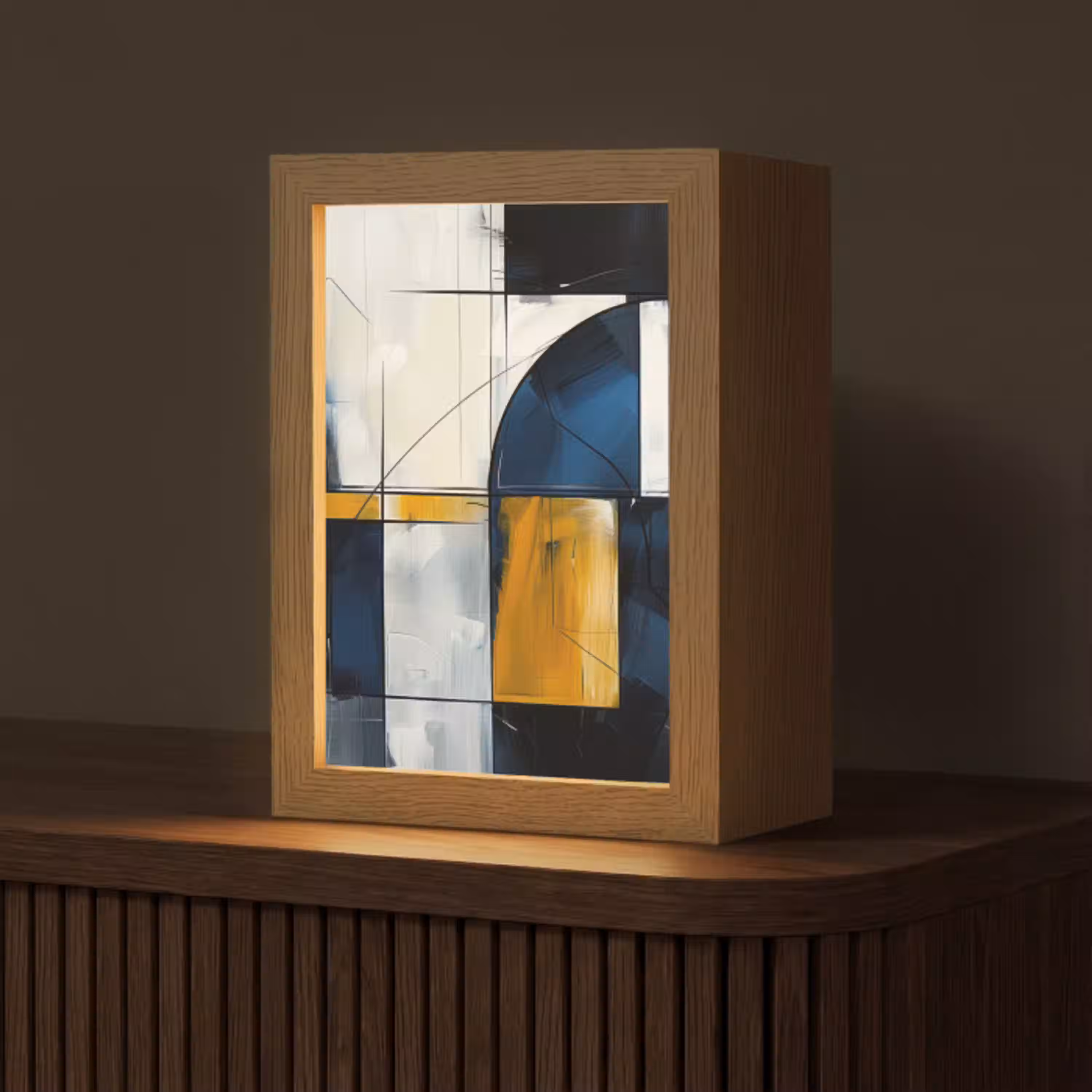 Abstract - Vormen - Goud - Blauw - Geometrisch Light Box met kabel (Tafellamp) klein -z3d_website