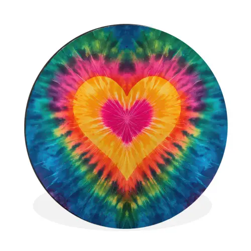 Hart - Tie Dye - Kleurrijk Wandcirkel aluminium klein -3d