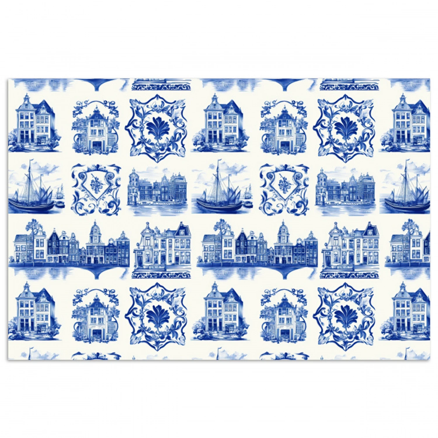 Huizen - Schepen - Blauw poster papier klein 62 -3d