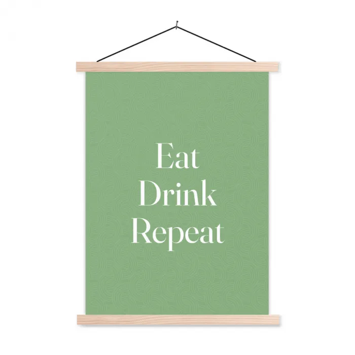 Eten - Drinken - Tekst - Mintgroen textielposter latten blank klein -3d
