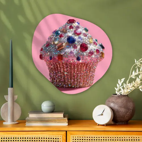 Cupcake - Kleurrijk - Edelstenen Wandcirkel Organisch Plexiglas middel -sfeer2