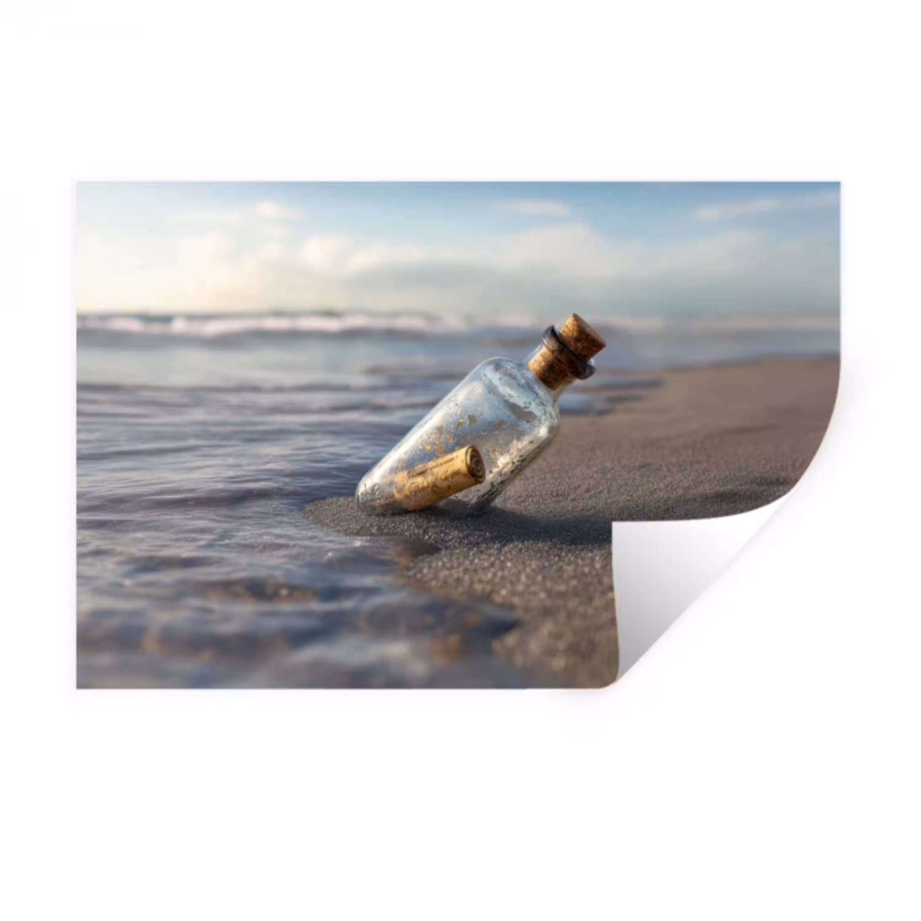 Glazenfles - Post - Zee - Zand Muursticker klein -3d