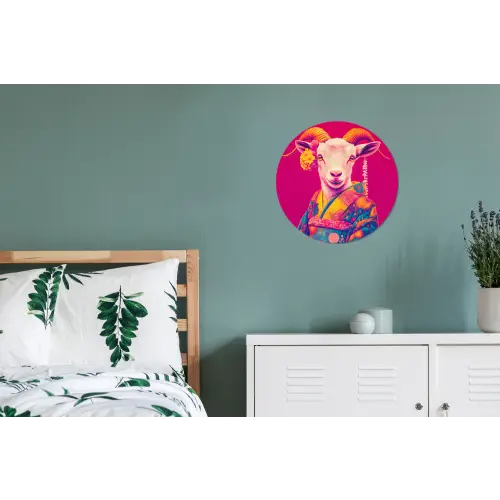 Geit - Hoorns - Kimono - Kleurrijk Wandcirkel aluminium klein -slaapkamer