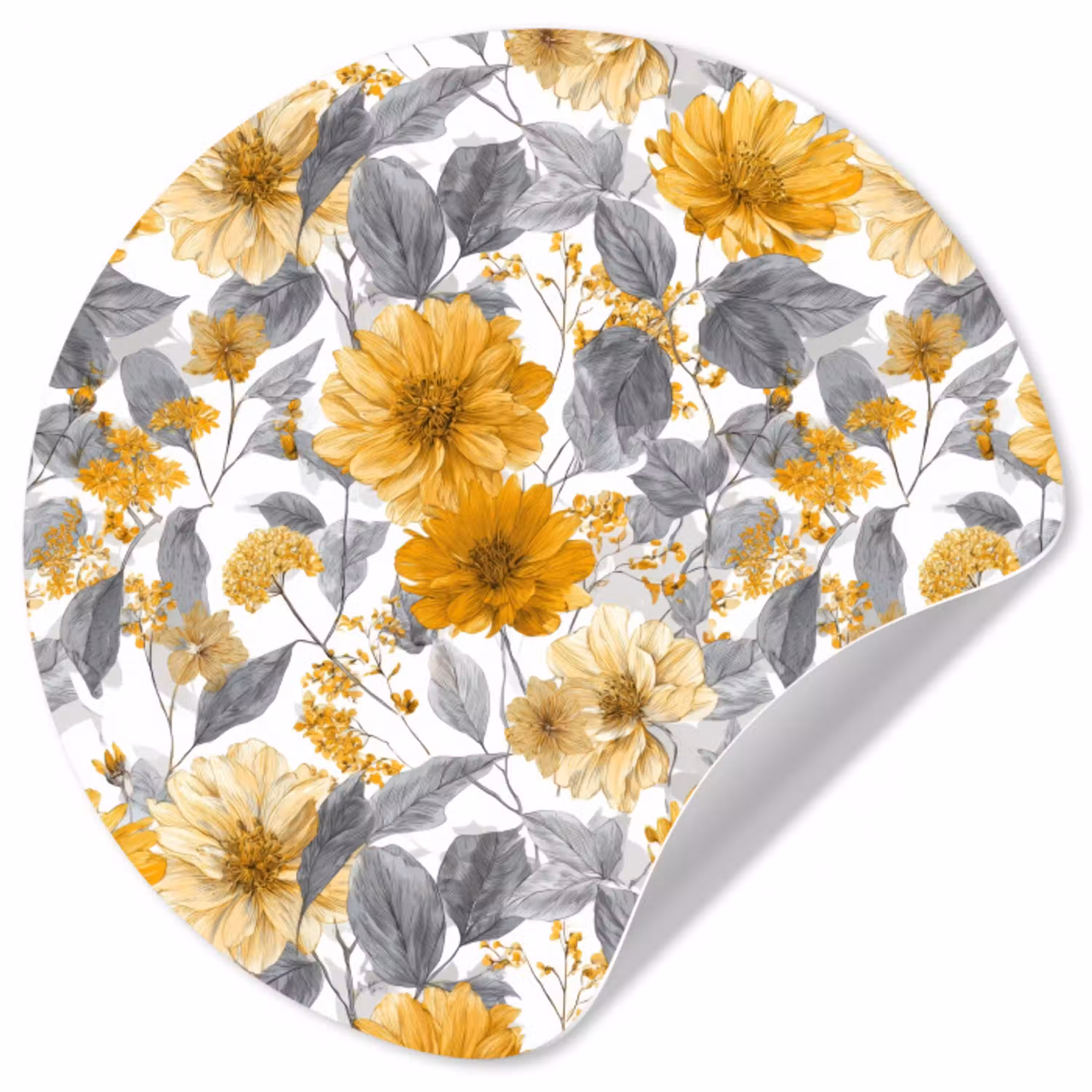 Bloemen - Botanisch - Elegant - Okergeel - Grijs Wandcirkel behangsticker klein 186 -3d