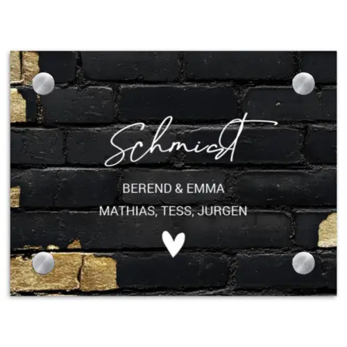 Stenen goud zwart - Sierlijk Naambord Rechthoek middel -3d