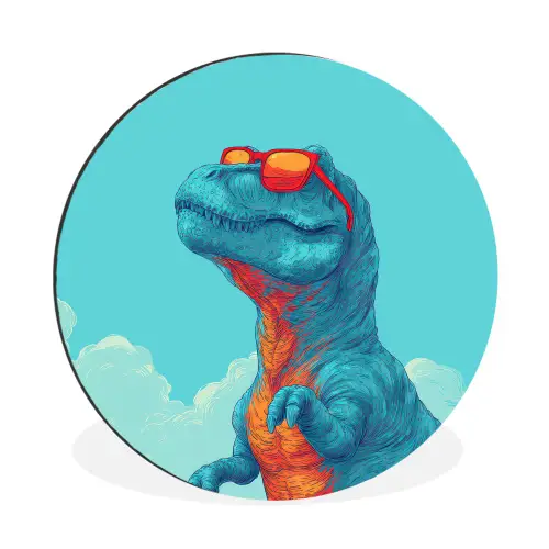 T-Rex - Blauw - Wolken - Zonnebril Wandcirkel aluminium klein -3d