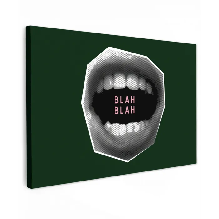 Mond - Groen - Illustratie - BLAH BLAH Tuinposter op houten frame 2 cm dik klein -3d