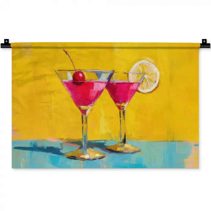 Glazen - Cocktail - Citroen - Kers Wandkleed katoen klein -zz3d