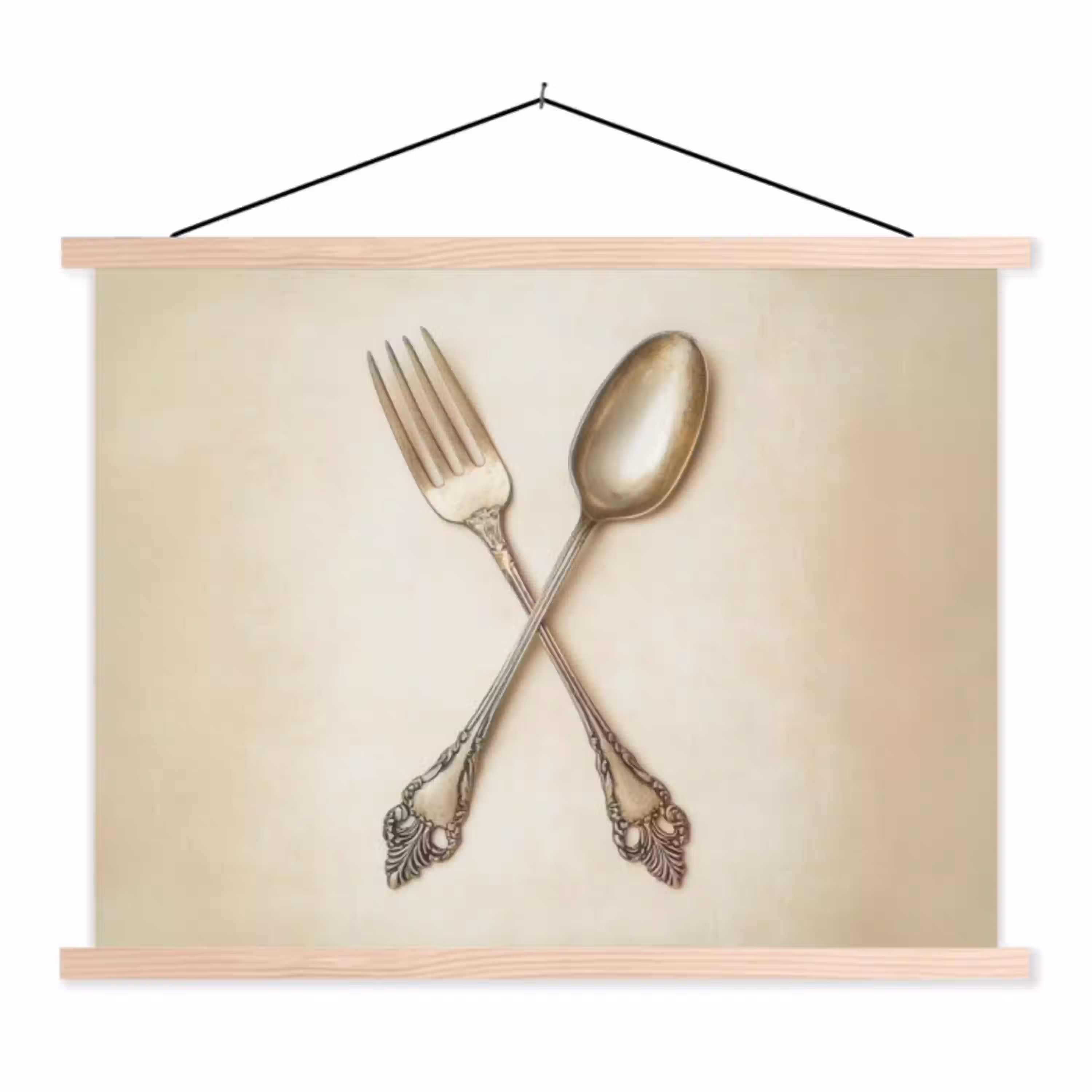Beige - Vintage - Bestek textielposter latten blank klein -3d