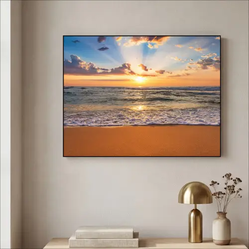 Strand - Zonsondergang - Zee - Wolken - Horizon Textielframe zwart klein -sfeer2