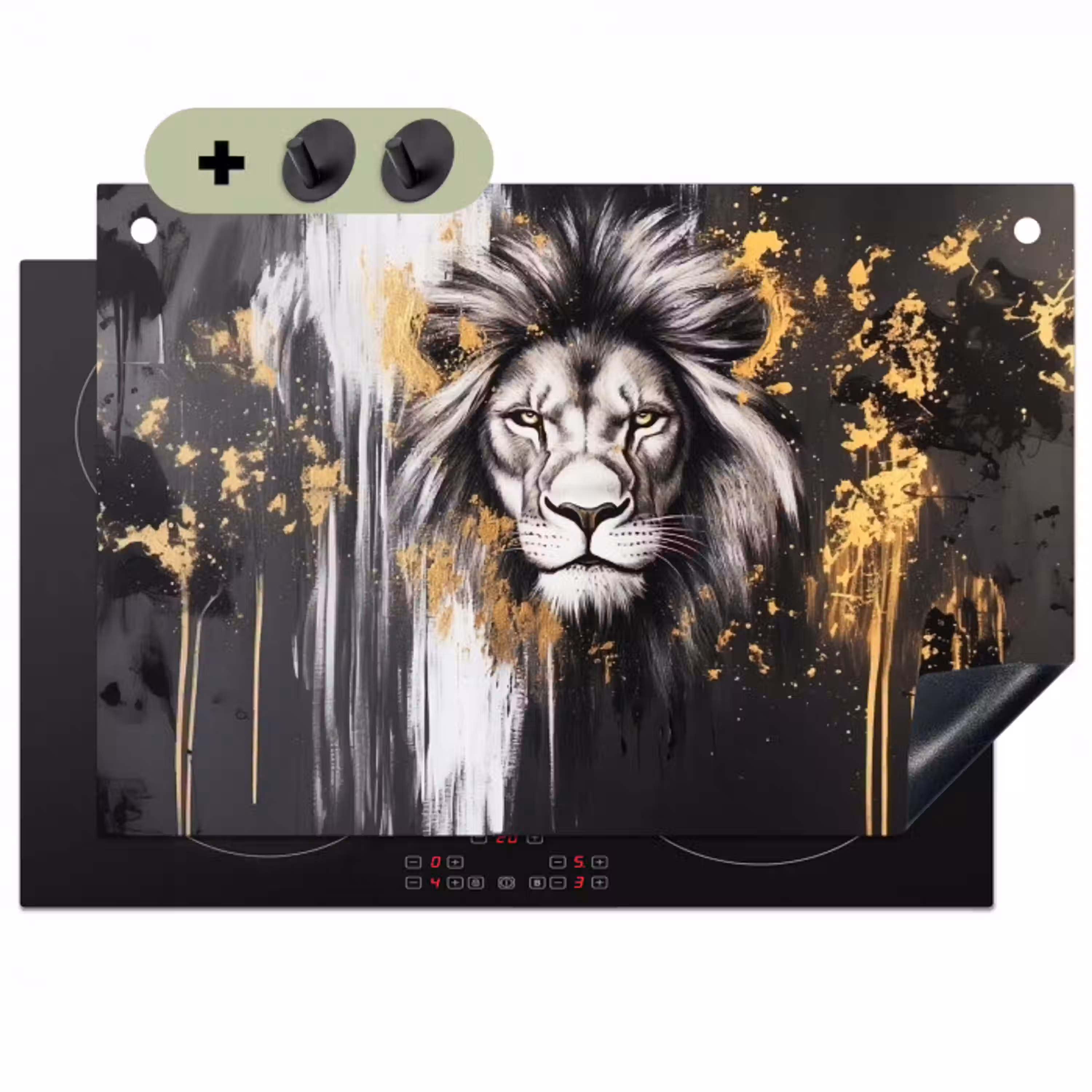 Leeuw - Portret - Verfspatten - Grijs Inductie beschemer met haakjes klein -3d