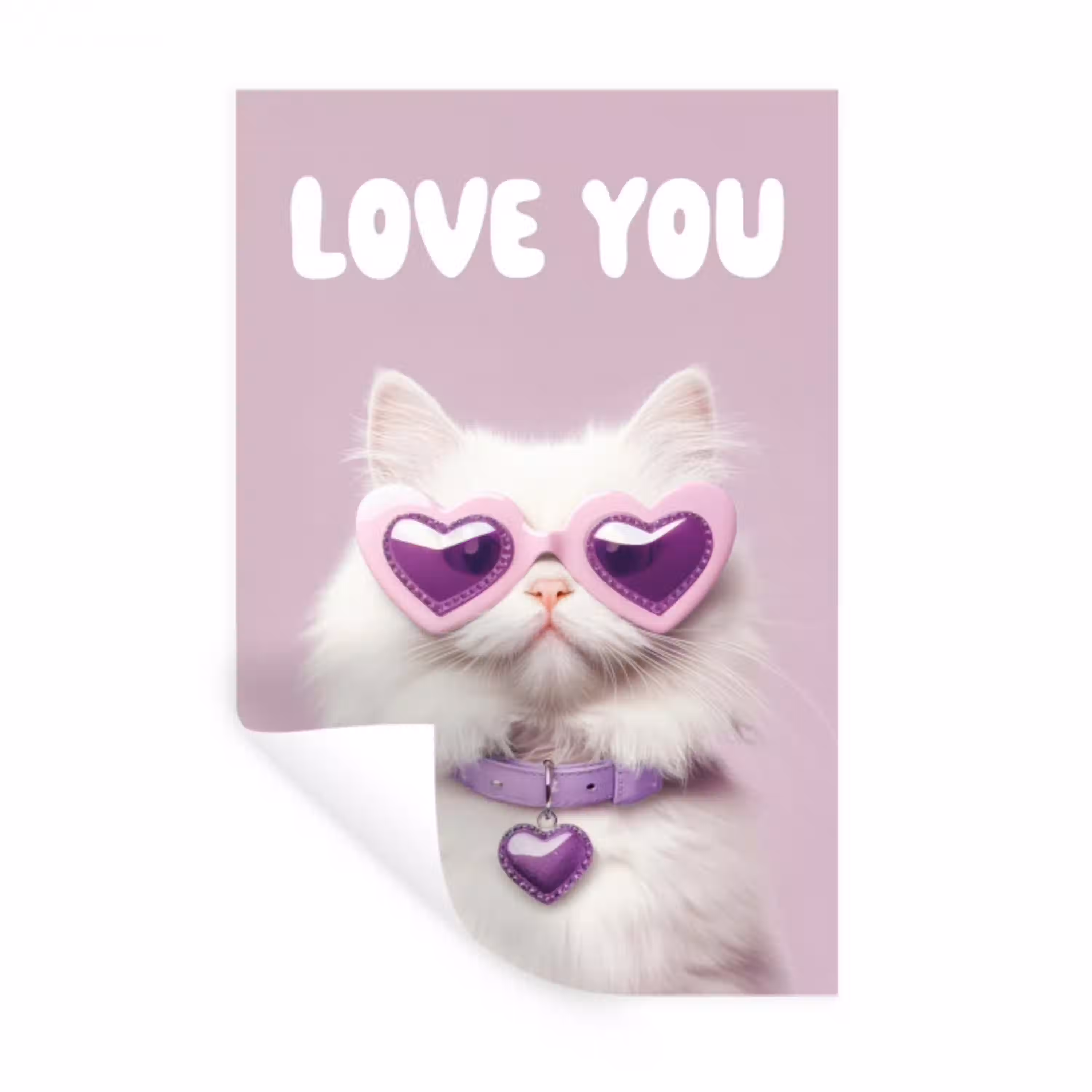 Kat - Love - Paars - Valentijn Muursticker klein -3d