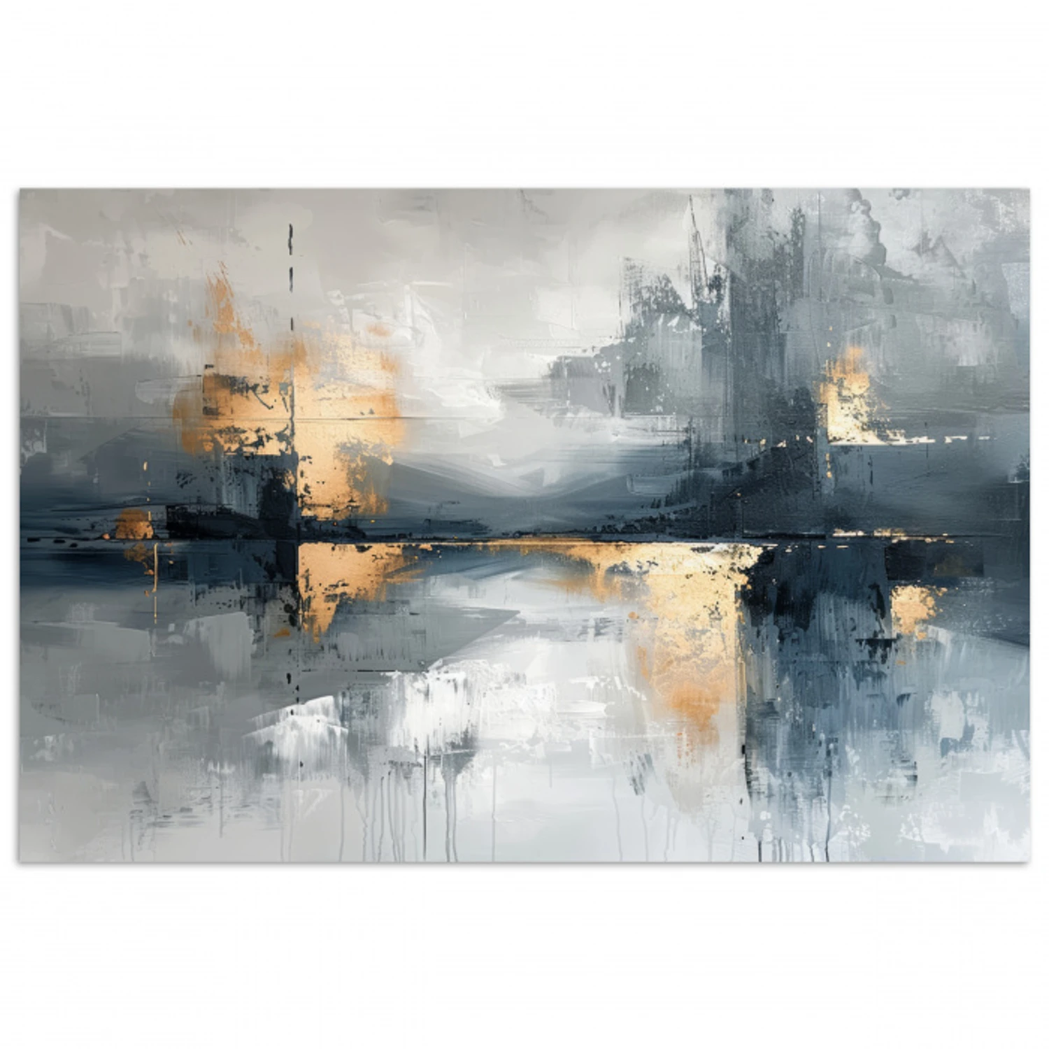 Kunst - Grijs - Goud - Abstract poster papier klein -3d