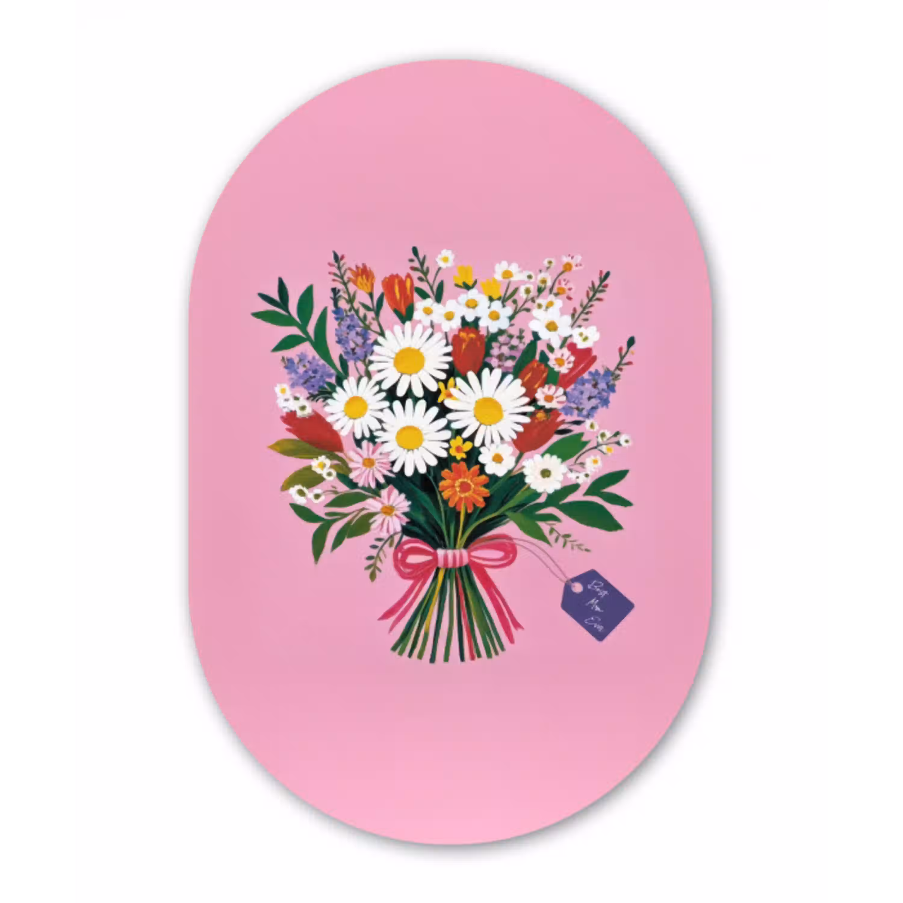 Bloemen - Quote - Kaartje - Kleurrijk Wandcirkel Ovaal Glas middel -3d