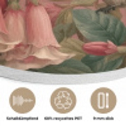 Kolibries - Bloemen - Groen - Roze Akoestische PET Vilt - Rond klein -closeup_DE