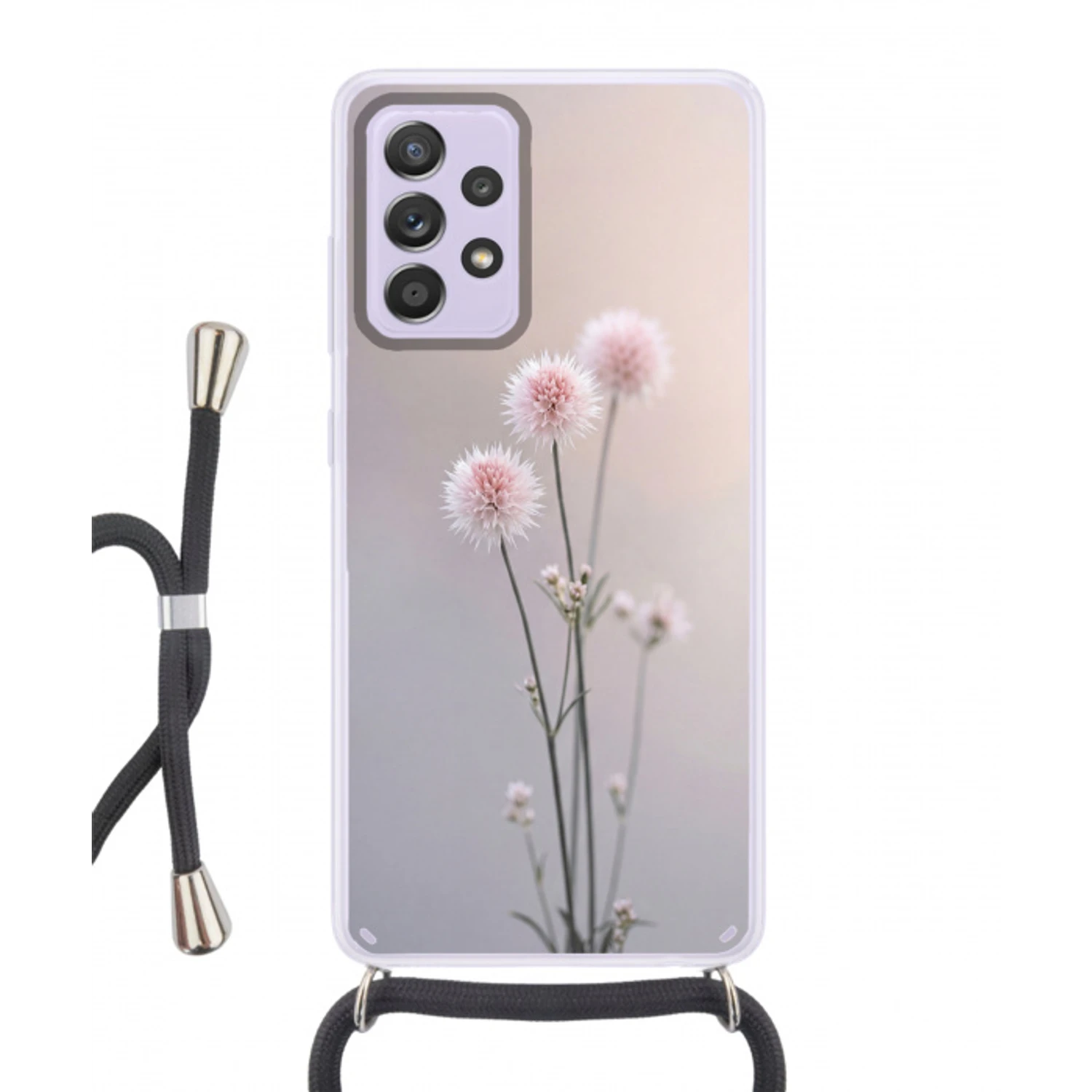 Bloemen - Bollen - Roze Hoesje Samsung Galaxy A52 5G met koord klein -3d