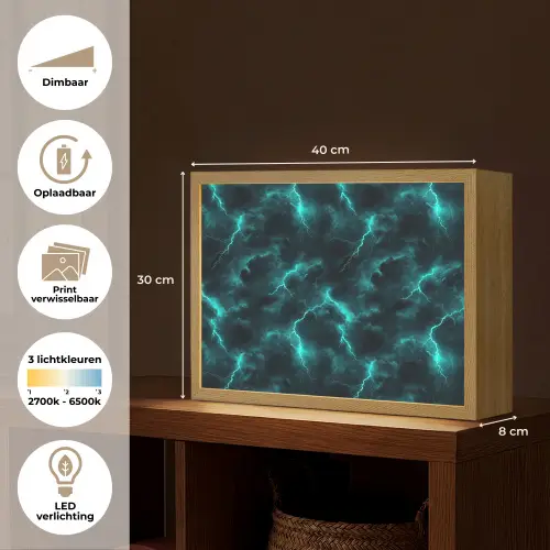 Turquoise - Bliksem  - Wolken Light Box met batterij (Wandlamp) middel 907 -USP_websiteoverzichtNL