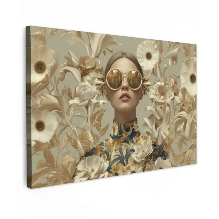 Vrouw - Bloemen - Zonnebril - Wit canvas 2cm klein -z3d