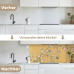 IJsvogels - Bloesem - Geel keuken achterwand 2 middel -voor-na_DE