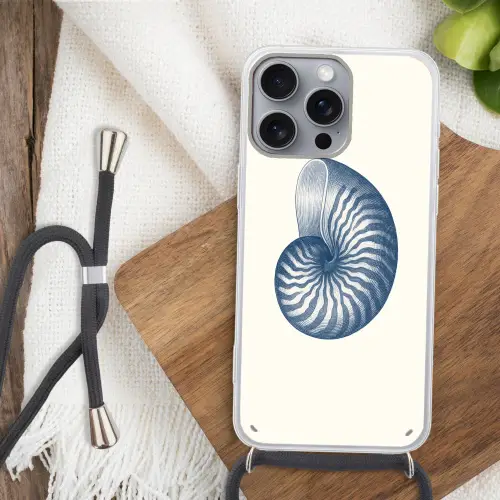Blauw - Schelp - Spiraal Hoesje iPhone 16 Pro Max met koord klein -sfeer4