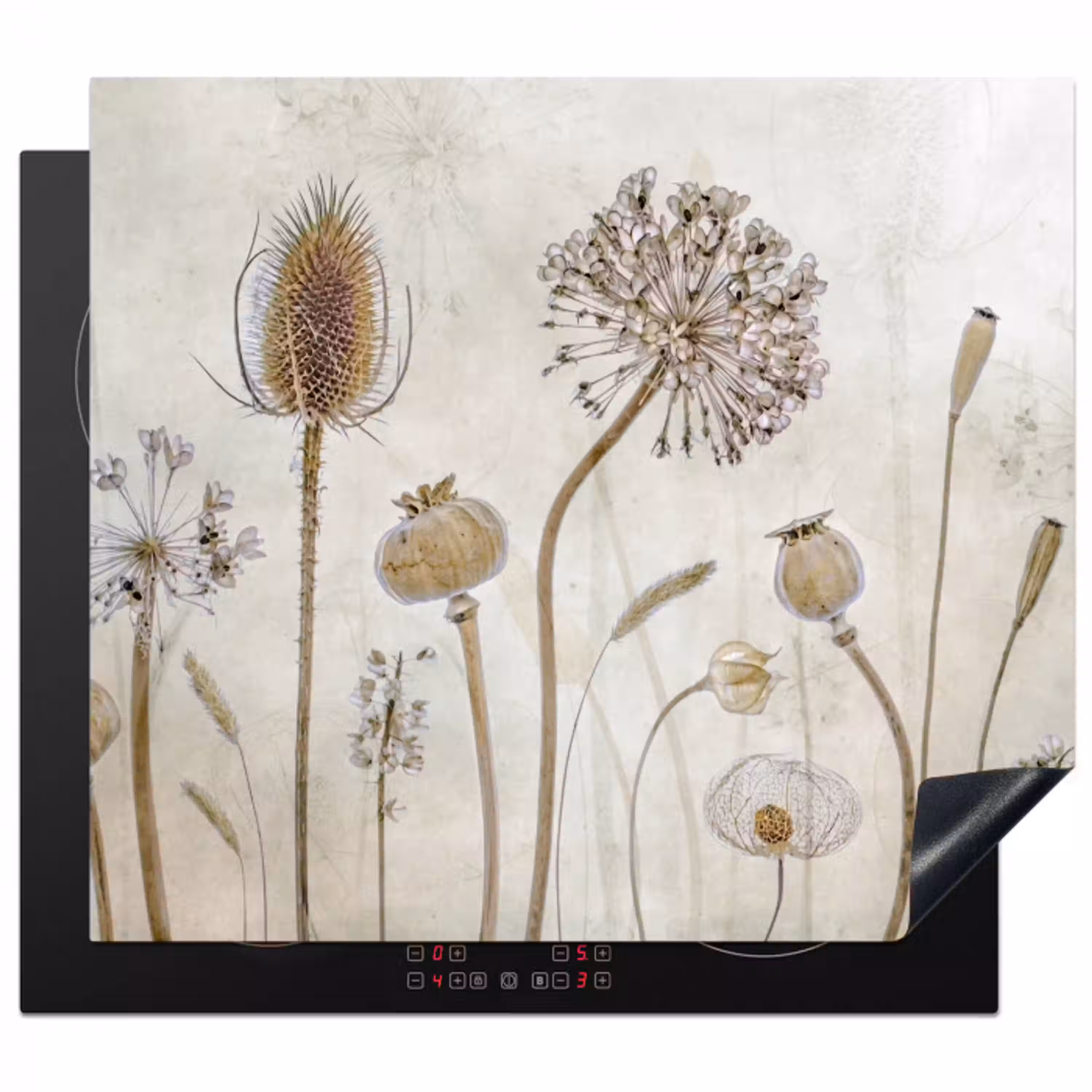 Botanische Elegance in Sepia Inductie beschermer vinyl 3mm middel -3d