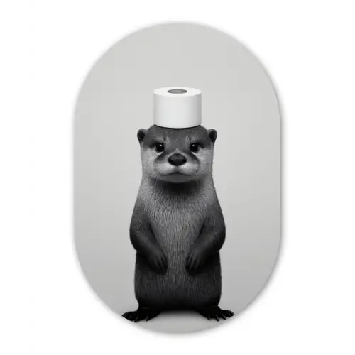 Otter - WC rol - Zwart - Wit Wandcirkel Ovaal Forex klein -3d